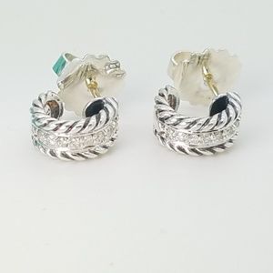 David Yurman Diamond 12mm Huggie Hoop Small Cable Earrings